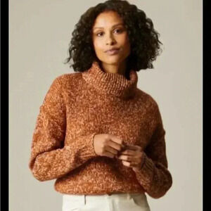 [M]L’Officiel Orange/ Brown Chunky Knit  Turtleneck Pull Over Sweater-NWOT